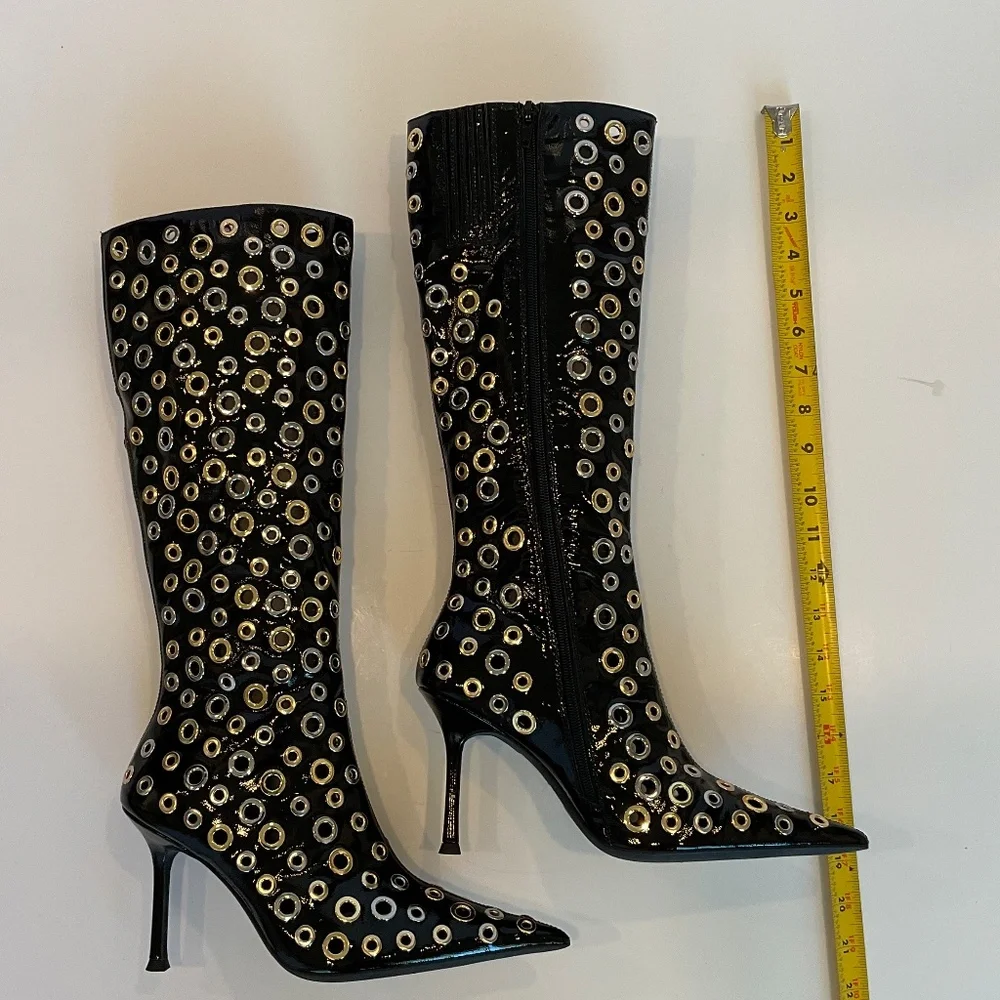 JEFFREY CAMPBELL Holey Pointed Toe Grommet Detail Tall  Boots Size 7.5 NWT